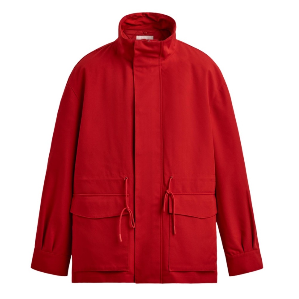 Zara Red Drawstring Parka Jacket